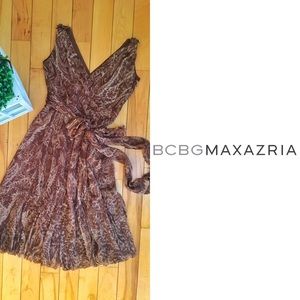 BCBGMaxazria Belted Cocktail Dress 100% Silk